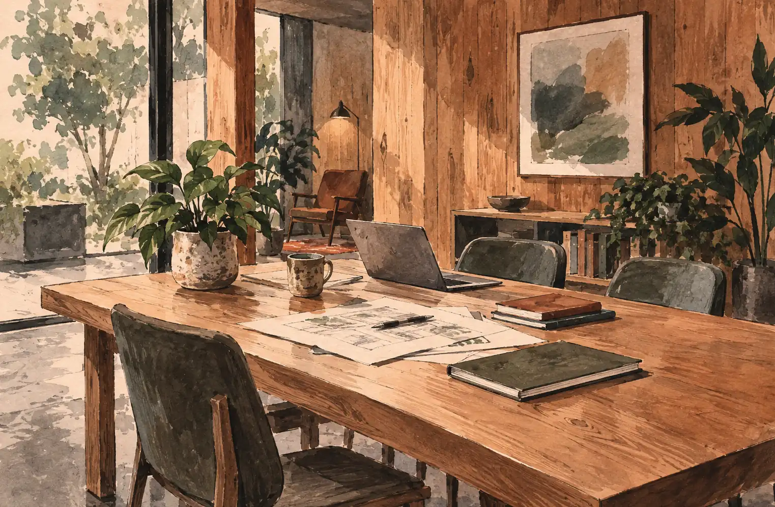 Illustration of education businesses and their working space
